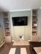 Tall shelving units with small cupboards in cashmere, fitted in Billingham